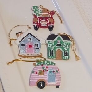 Charming Holiday Ornament Set Of 4 - Red, Green, Pink, Tan